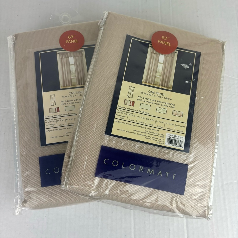 Colormates- 2- tan curtain panels-63”-NWT